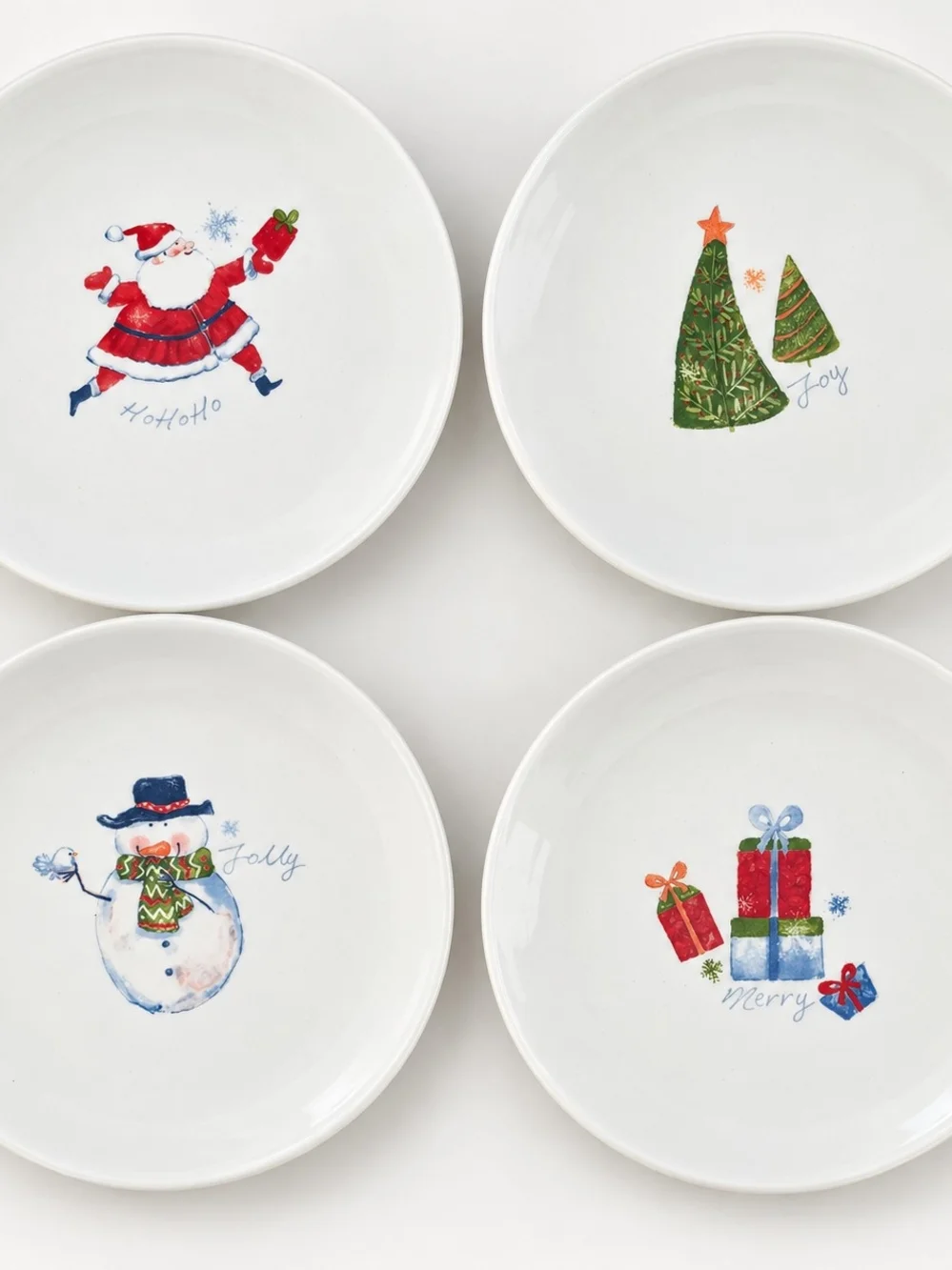 Pier 1 Holiday Appetizer Plates - White with Festive Prints (Set of 4)
